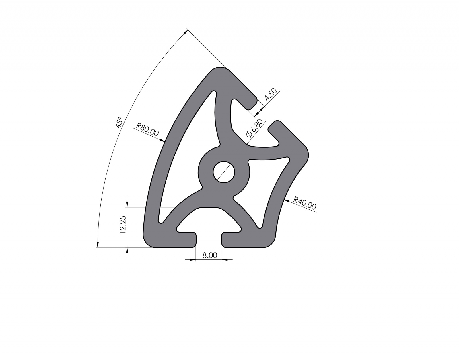 Aluminum profile R40 / 80 45 ° Heavy Groove 8 I-type